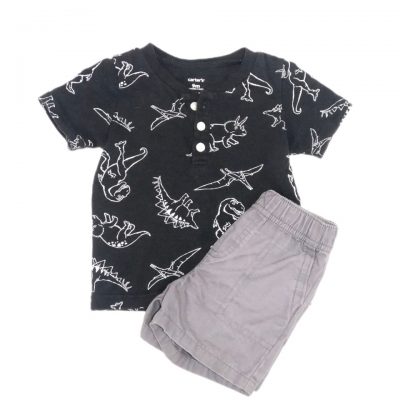 CONJ. SHORT CZ/CAMISETA PRETO CARTERS TAM 9 M