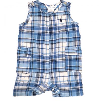 JARDINEIRA XADREZ AZUL RALPH LAUREN TAM 3M