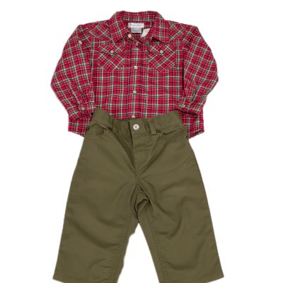 CONJ CAM.BOTAO XAD/CÇ BG VERMELHO RALPH LAUREN TAM 9M