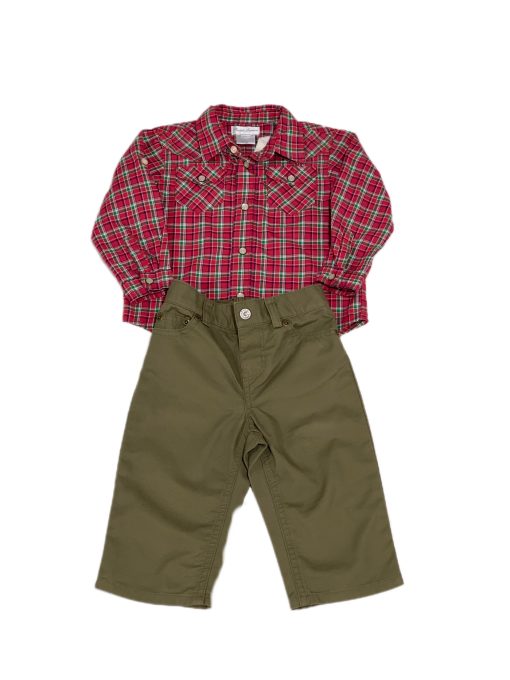 CONJ CAM.BOTAO XAD/CÇ BG VERMELHO RALPH LAUREN TAM 9M